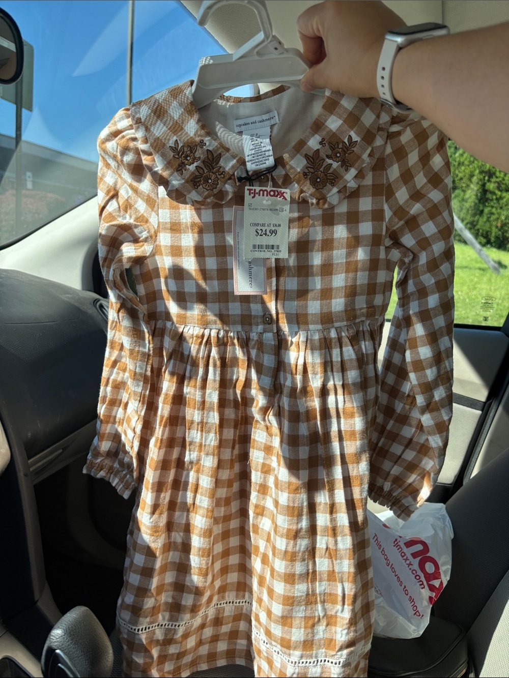 cupcakes & cashmere Girls' Gingham Dress in Cream & Brown